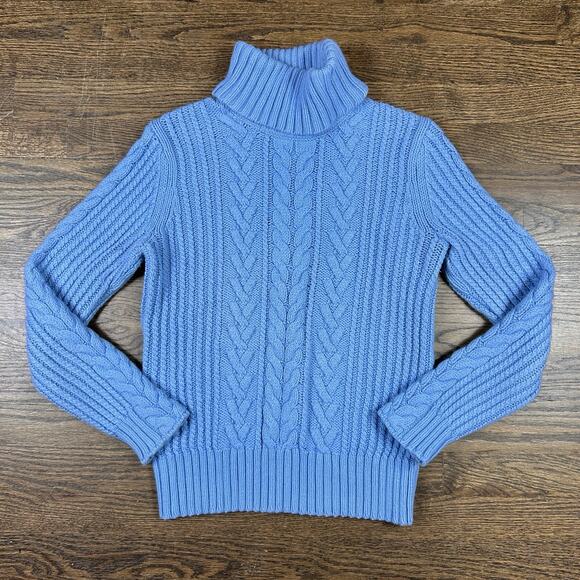 Eddie Bauer Sweater Womens Medium Blue Cable Knit Turtleneck Angora Blend - Picture 1 of 7